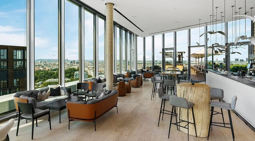 Luxury Aurora rooftop lounge for VIP networking and cocktail events.