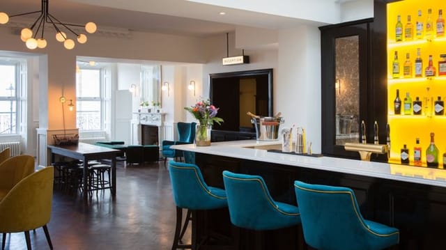 Haddington House lobby with lounge seating for networking events and corporate receptions.