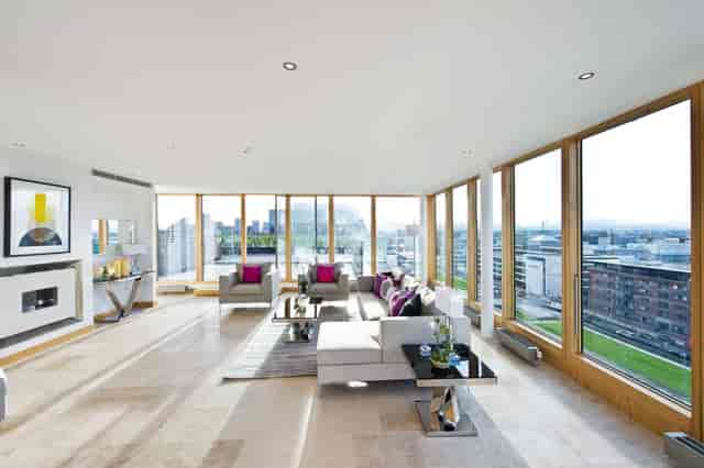 Luxury penthouse suite with city views for VIP board meetings and private cocktail receptions.