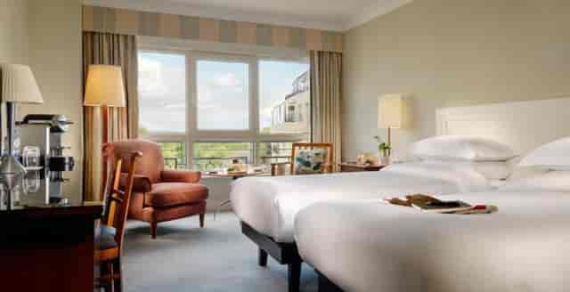 Twin-occupancy hotel room at Herbert Park Hotel for conference housing and corporate events.