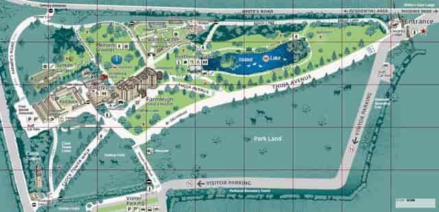 Farmleigh House Pleasure Grounds venue map showing event layout, parking, and site logistics.