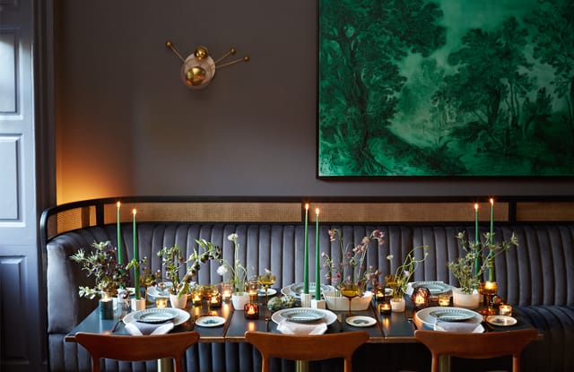 Private dining at The Devlin: intimate moody VIP dinner setting for executive retreats.