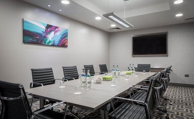 Boardroom meeting setup at Maldron Hotel Pearse Street for corporate events and business strategy.