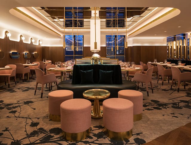 Upscale Glovers Alley dining room with lounge seating for corporate networking and events.
