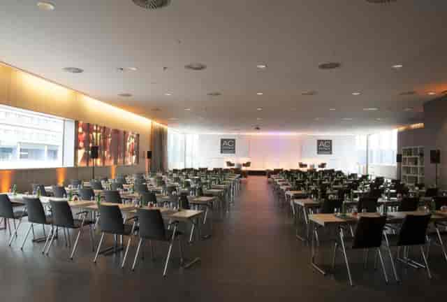 Sagrada Familia classroom setup at AC Hotel Barcelona Forum for corporate workshops and meetings.
