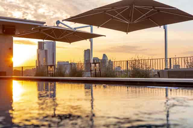 Rooftop terrace at Hotel VIU Milan with skyline backdrop for premium evening networking events.