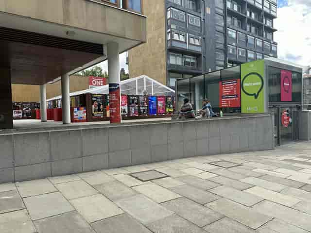 Branded marquee event setup at 50 George Square for outdoor venue activation and conference space.