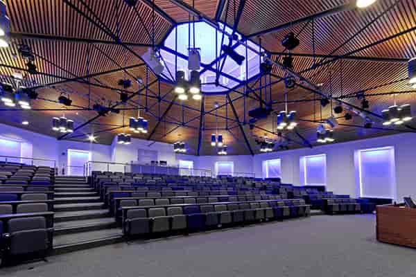 Modern tiered lecture theatre at Royal Botanic Garden Edinburgh for academic conferences and keynotes.