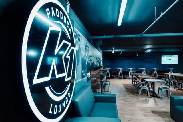 Modern event space at K1 Speed Canary Wharf, ideal for corporate gatherings and social functions.