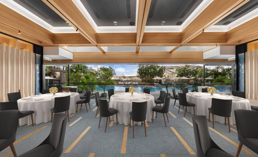 Grand Hyatt Poolhouse banquet venue, indoor-outdoor event space for upscale corporate receptions.