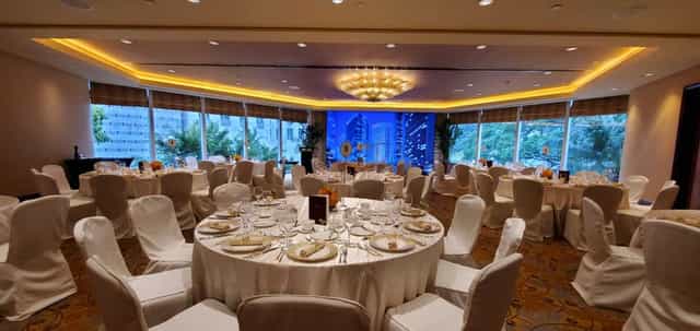 Chatham Room at Conrad Hong Kong, elegantly set for corporate events and upscale gatherings.