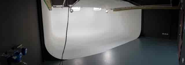 Studio 2 cyclorama wall at Kennington Film Studios for virtual production and event broadcasting.