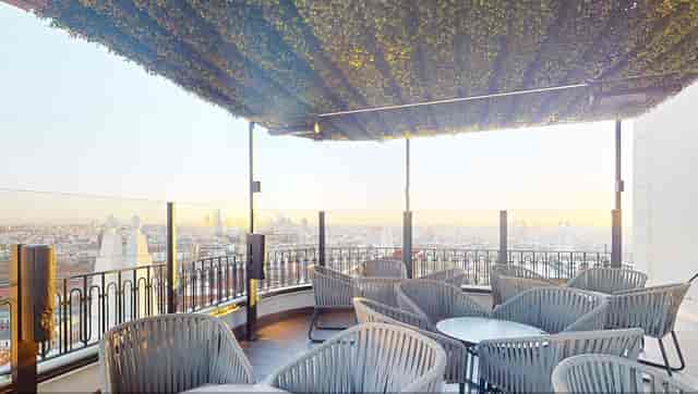 Stylish VIP terrace at Hotel Riu Plaza España, perfect for cocktail receptions and networking.