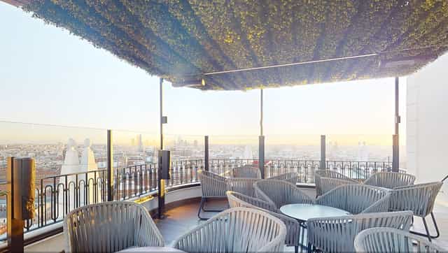 Stylish VIP terrace at Hotel Riu Plaza España, perfect for cocktail receptions and networking.