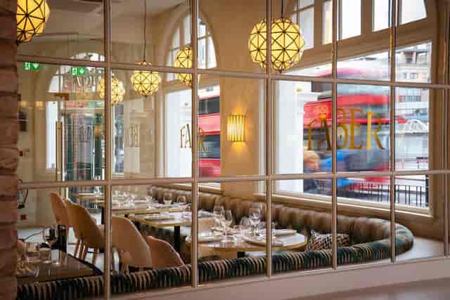 Faber Wine & Seafood Restaurant: upscale corporate dinner venue with banquette seating.