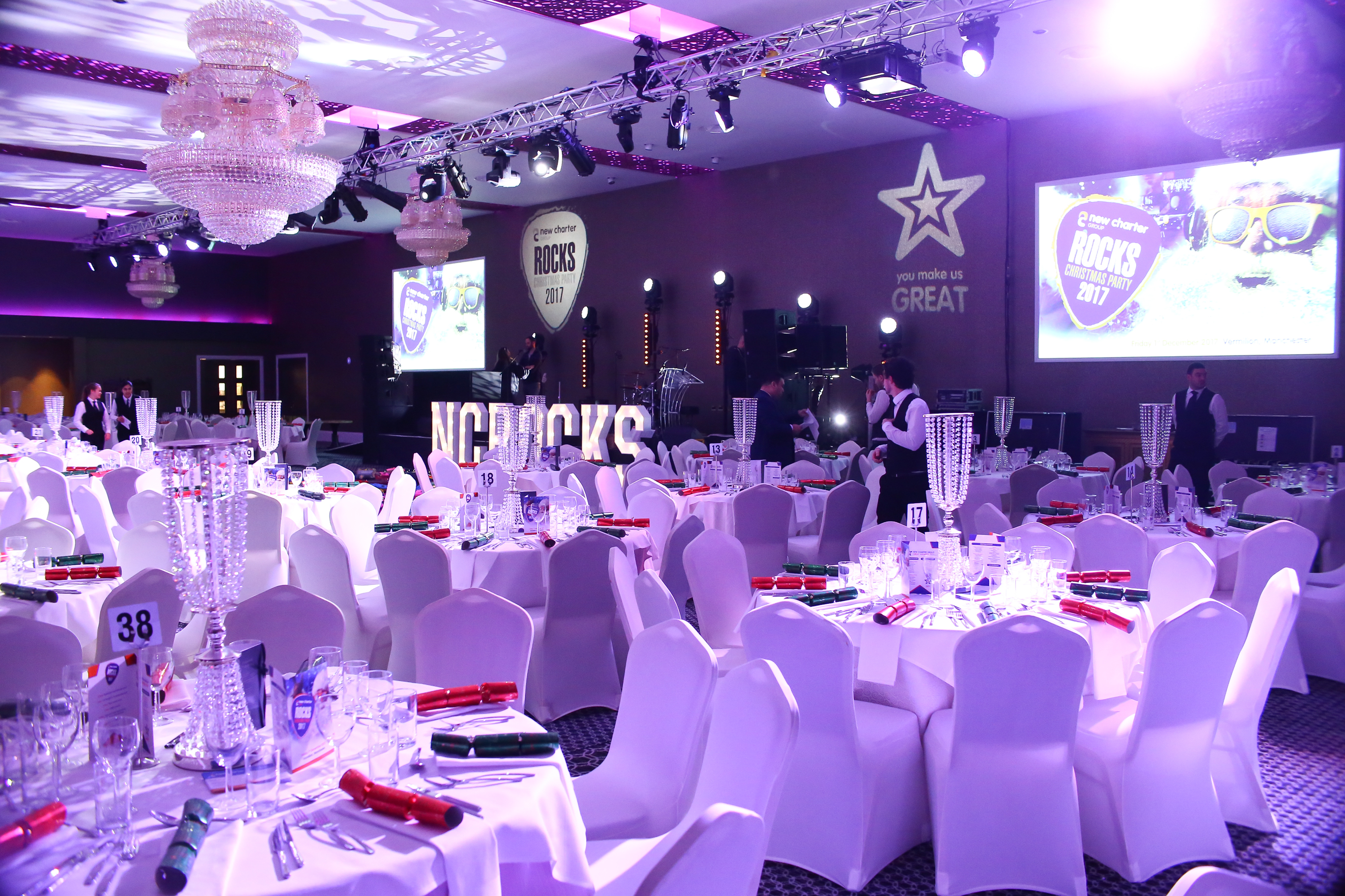 Elegant banquet hall in The Grand Suite, perfect for high-profile events and presentations. - Banner