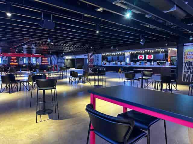 Co-op Backstage event space with modern seating for parties and corporate functions.
