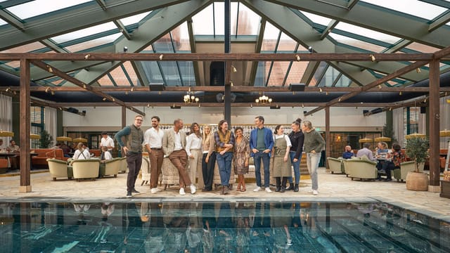 Indoor Oasis Pool at Rox Resort: Glass atrium venue for corporate retreats and networking events.