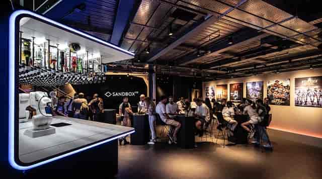 Robotic bar at Sandbox VR London for modern brand activations and networking events.