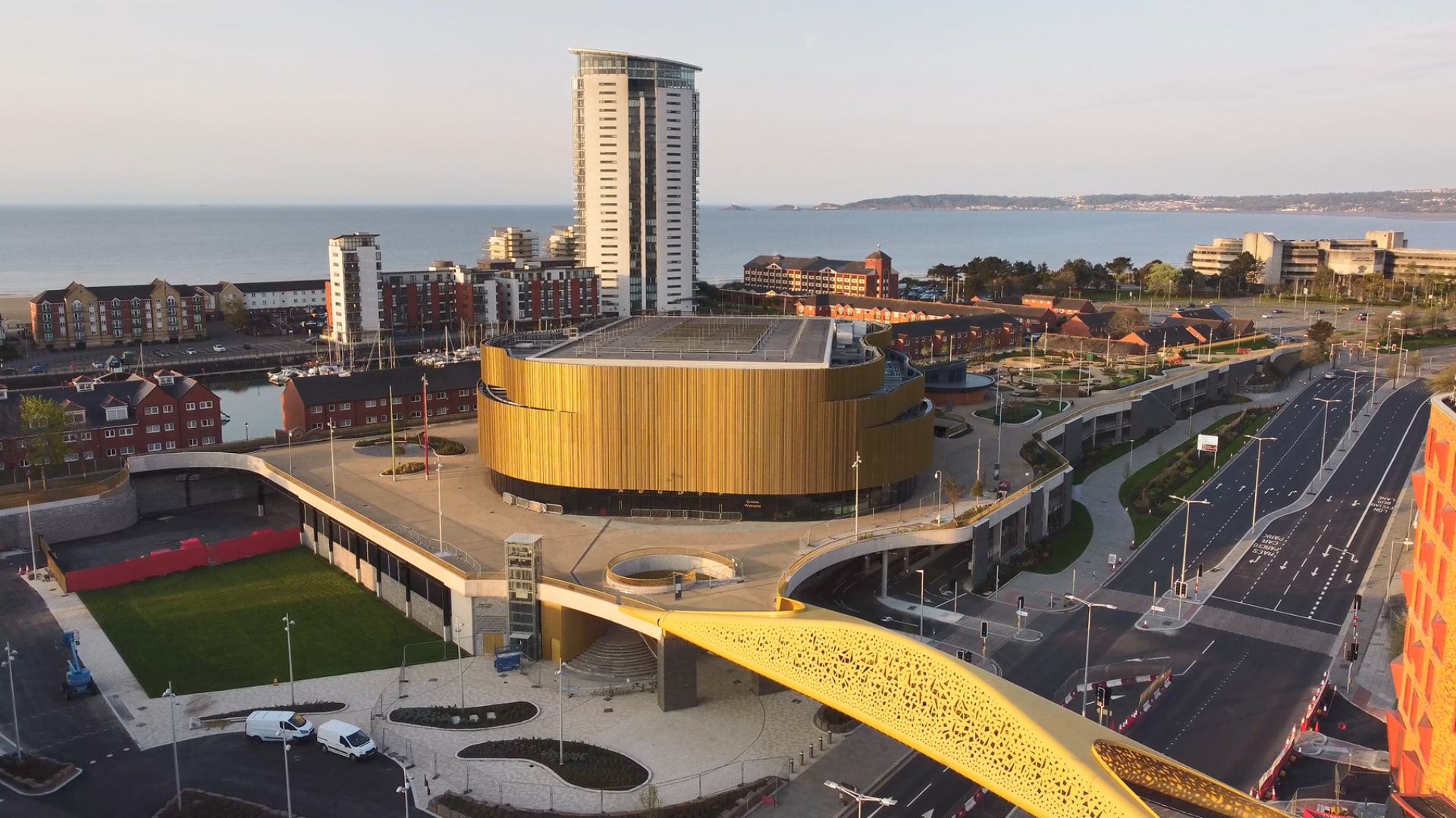 Swansea Arena exterior, featuring modern architecture for corporate events and entertainment. - Banner