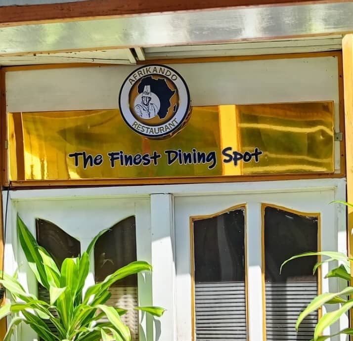 Afrikando Restaurant exterior signage for casual dining and small-group catering.