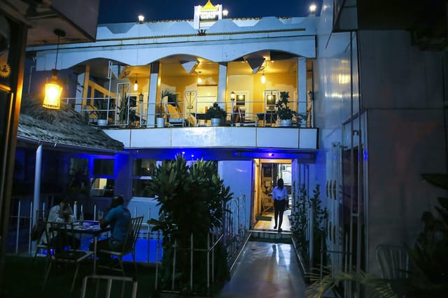 Afrikando Restaurant cozy indoor and outdoor dining space for intimate evening mixers and events.