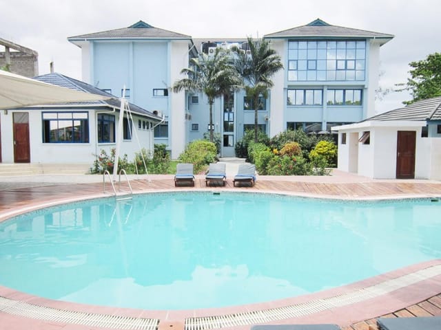 Hifadhi Hotel meeting room with pool view for team building and corporate conferences.