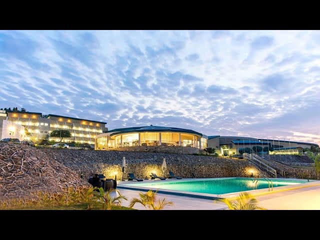 Circular venue and pool deck at APC Hotel for outdoor corporate events and wedding receptions.