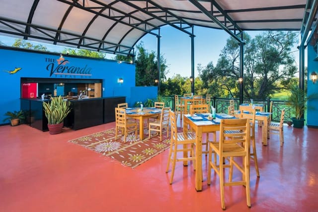 Covered restaurant terrace in Mtoni Village for networking mixers and team lunches.