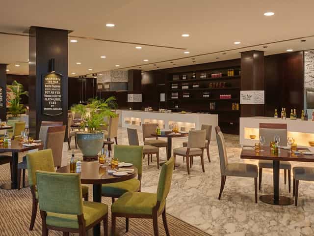 Upscale restaurant venue for corporate networking luncheons and private event breakout sessions.