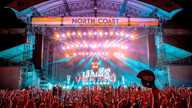 Rainbow Lounge festival stage with dynamic lighting at North Coast Music Festival.
