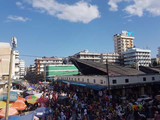 Kariakoo Market urban space: high-density outdoor site for event planning and crowd management.