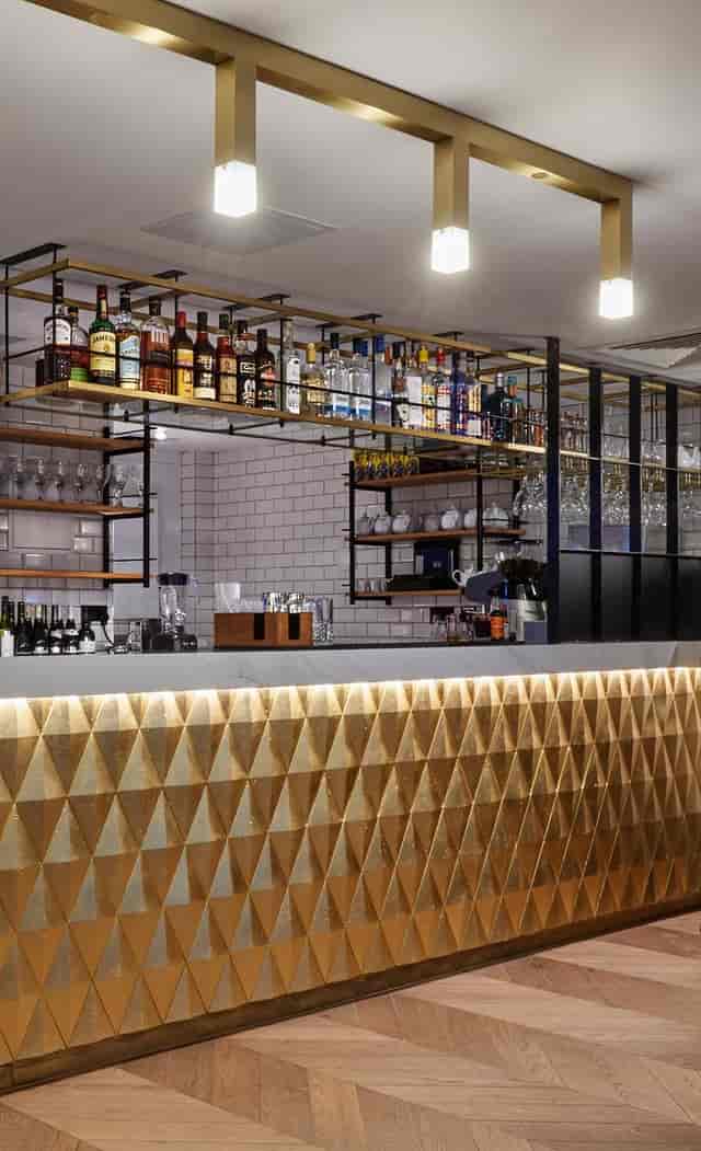 Stylish bar at Victory House Hotel for networking reception and corporate event brand activation.