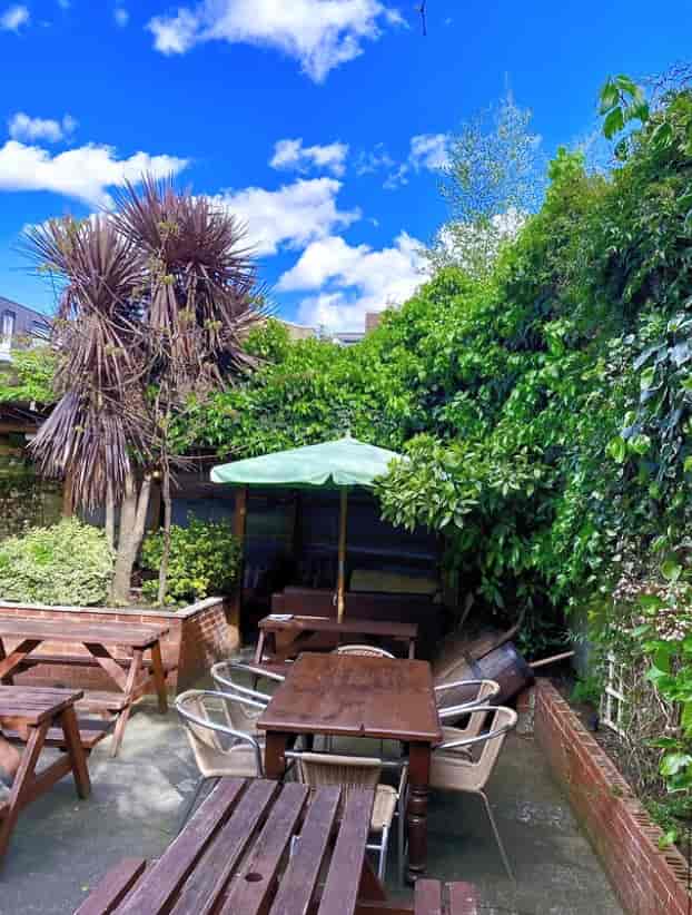 Stag's Head Hoxton beer garden: intimate outdoor space for networking and team breakout events.