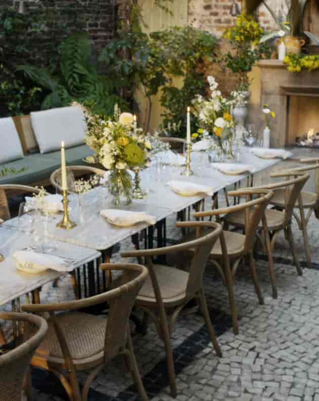 Luca private dining, marble table, candles, flowers, upscale event