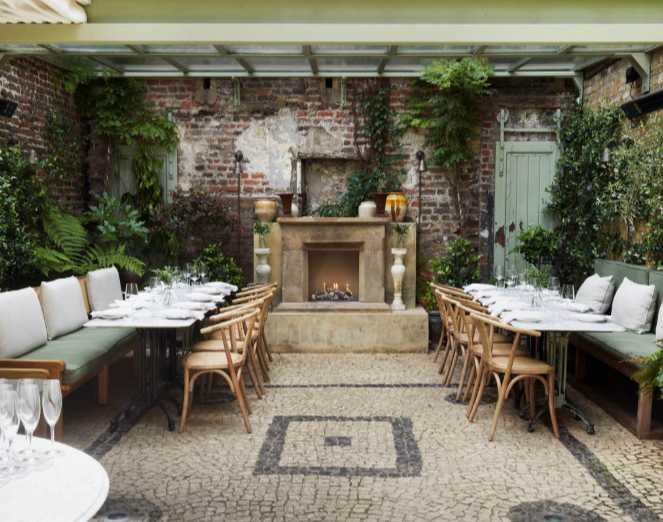 Luca private dining courtyard event fireplace - Banner