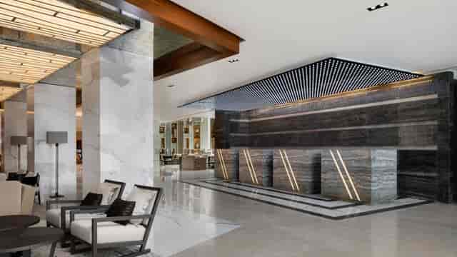 Lagos Marriott Hotel Ikeja modern lobby for corporate events and VIP registration.