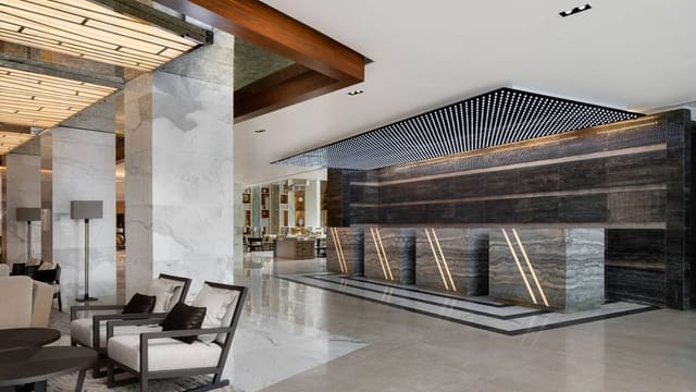 Lagos Marriott Hotel Ikeja modern lobby for corporate events and VIP registration.
