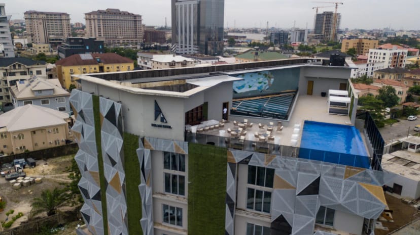 Rooftop event space at The Art Hotel, featuring chic city views for corporate cocktail receptions.