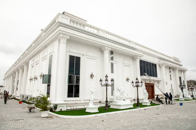 Neoclassical Apex Event Center during final prep for corporate event planning and venue rental.
