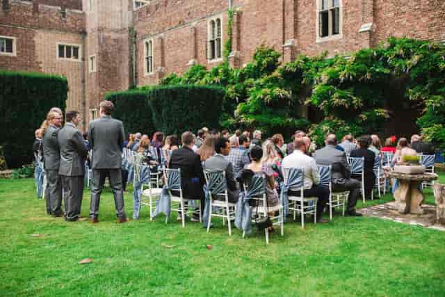 Castle Ballroom at Herstmonceux Castle, historic wedding venue for outdoor ceremony.