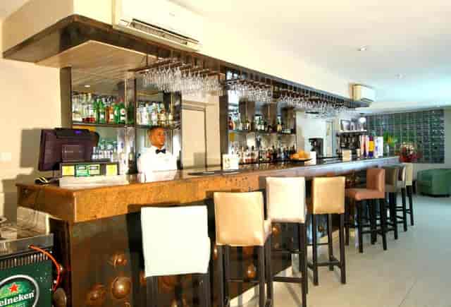 Modern hotel lounge for corporate networking events and business mixers.