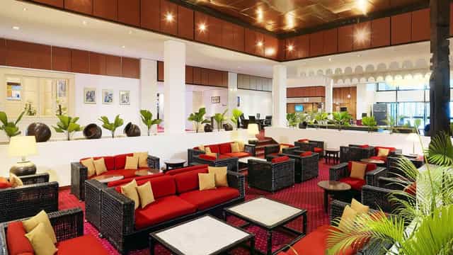 Eyo Hall lounge at Sheraton Lagos Hotel, tiered seating for networking events and conferences.