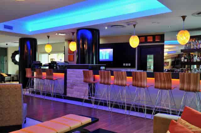 Modern hotel bar in Lagos for networking and cocktail events.