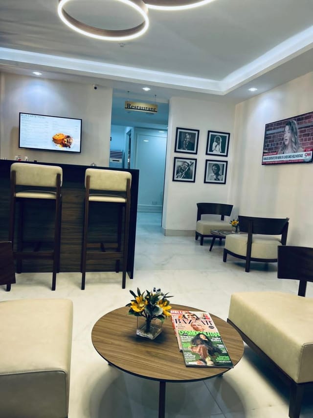 Modern lobby lounge at BON Hotel Lekki Residence for networking and corporate events.