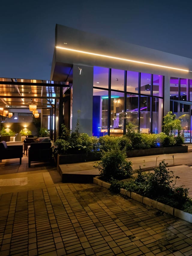 Modern lounge at The Bickley Park Hotel with lush landscaping for upscale evening receptions.