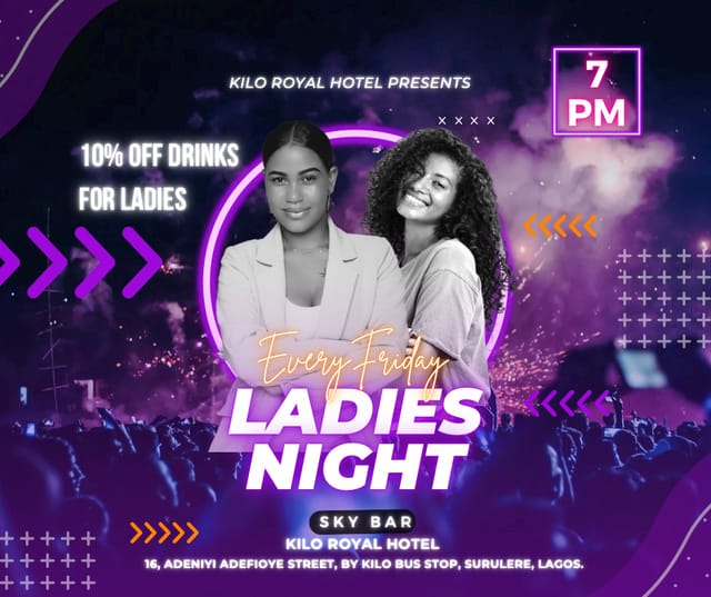 Tribes Lounge Ladies Night: 10% discount promo at Kilo Royal Hotel for Friday social events.