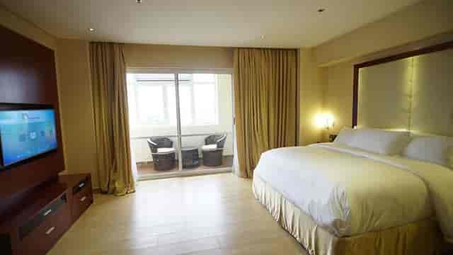 Upscale hotel conference room with private terrace for VIP events and business meetings.