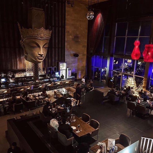 Shiro Landmark Africa: Upscale evening reception venue with dramatic architecture and moody lighting.