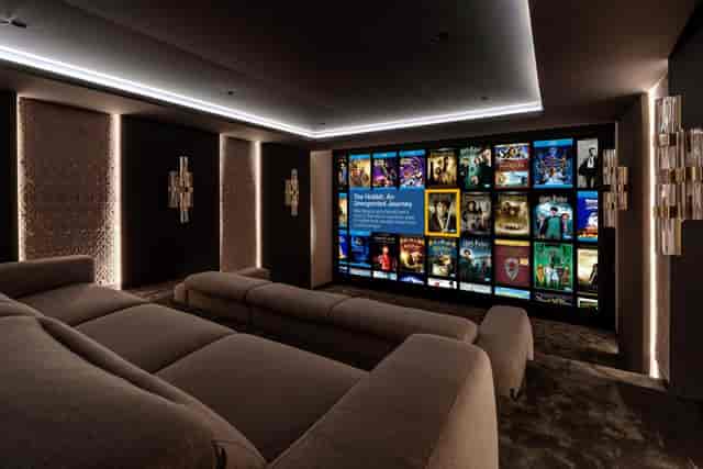 Luxury cinema room for executive retreats and private film showcases.